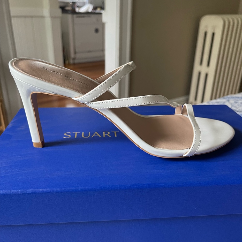 Stuart Weitzman, Dancer 80 Slide Sandal, white- Brand New